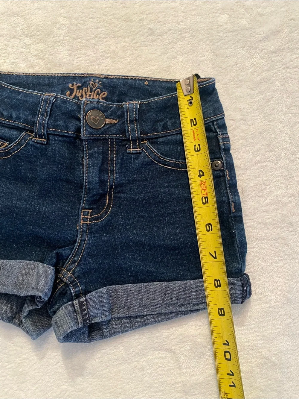 Justice Dark Blue Roll-Cuff Denim Shorts Size 8 Slim
